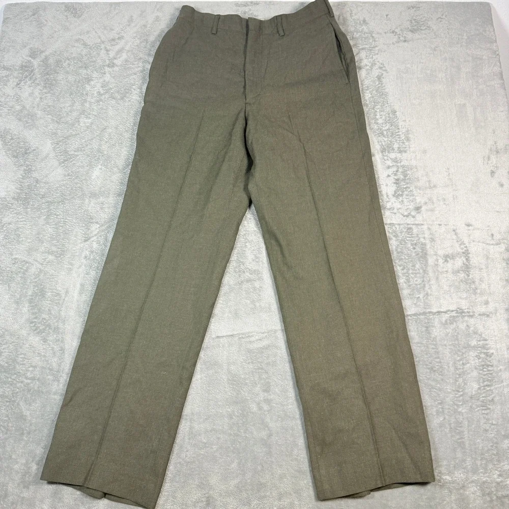 Vintage 1978 Mens 32R Wool Serge Trousers Green Shade Military Pants